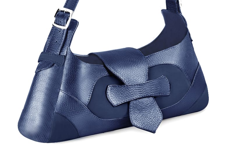 Prussian blue women's dress handbag, matching pumps and belts. Front view - Florence KOOIJMAN